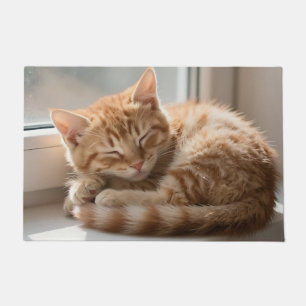 Cozy Ginger Cat Sunbathing Nap Doormat