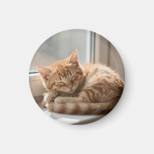 Cozy Ginger Cat Sunbathing Nap Magnet