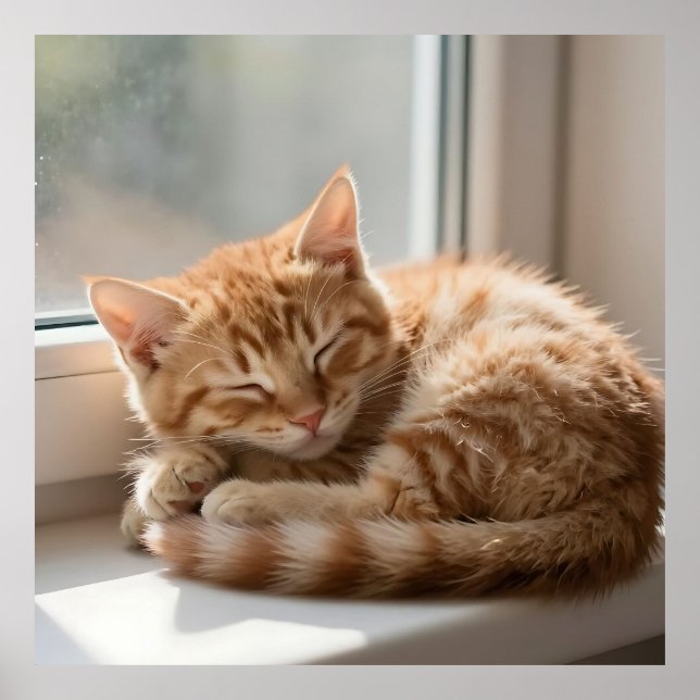 Cozy Ginger Cat Sunbathing Nap Poster (Front)