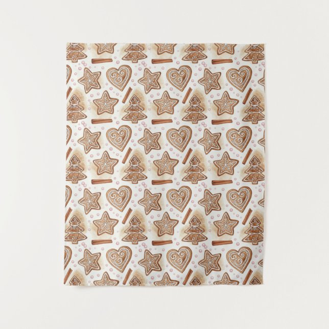 Cozy Gingerbread Cookie Seamless Pattern Tapestry (Front)