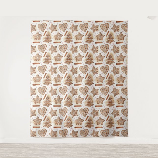 Cozy Gingerbread Cookie Seamless Pattern Tapestry (Front)