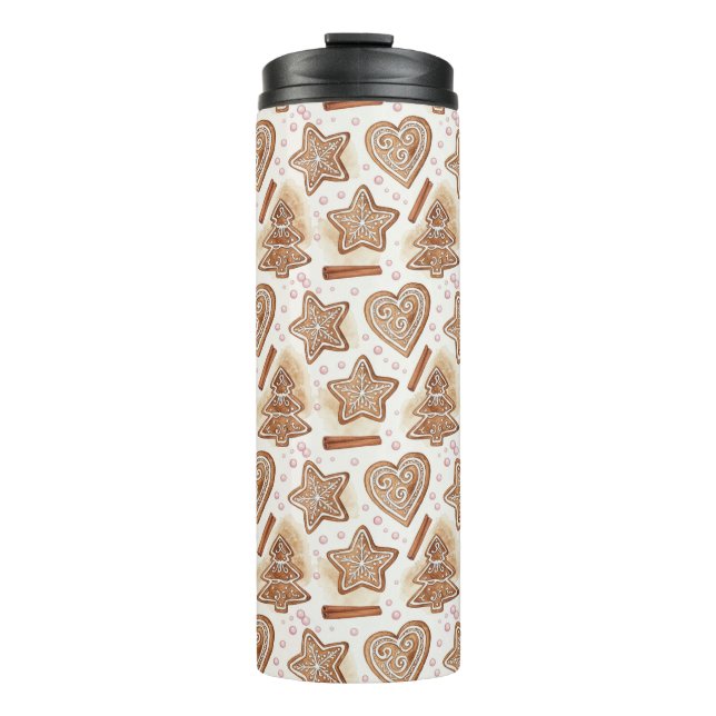 Cozy Gingerbread Cookie Seamless Pattern Thermal Tumbler (Front)