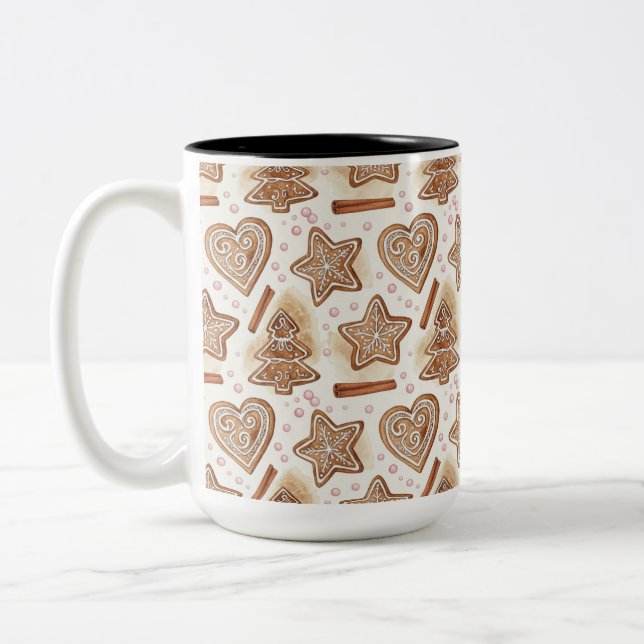 Cozy Gingerbread Cookie Seamless Pattern Two-Tone Coffee Mug (Left)