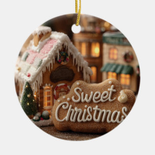 Cozy Gingerbread House and "Sweet Christmas" Ceramic Ornament
