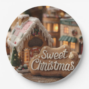 Cozy Gingerbread House and "Sweet Christmas" Paper Plate