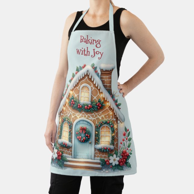 Cozy Gingerbread House Holiday Illustration Apron (Insitu)