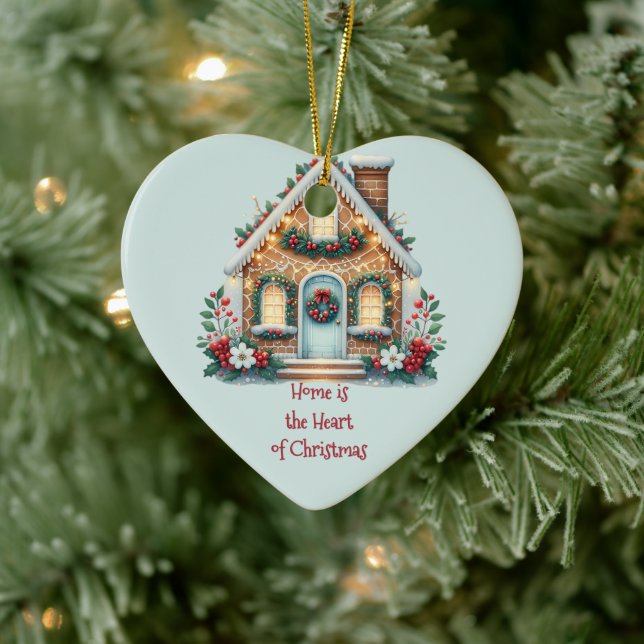 Cozy Gingerbread House Holiday Illustration Ceramic Ornament (Tree)