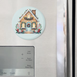 Cozy Gingerbread House Holiday Illustration Magnet