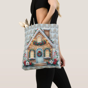 Cozy Gingerbread House Holiday Illustration Tote Bag
