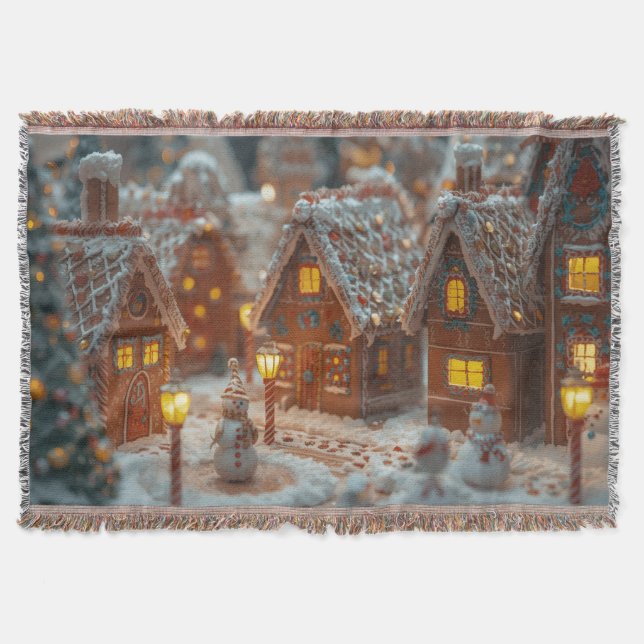 “Cozy Gingerbread Village Christmas Throw Blanket” Blanket (Front)