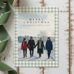Cozy Gingham Modern Rustic Photo Christmas Card