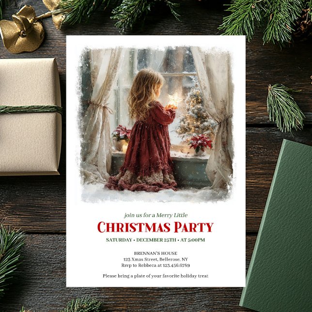 Cozy girl awaits Santa printable Christmas invite (Cozy girl awaits Santa printable Christmas invitation)