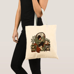 Cozy Girl Coffee Books Rainy Days Vintage Design Tote Bag