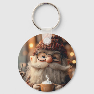 Cozy Gnome Enjoying a Cup of Hot Cocoa Key Ring