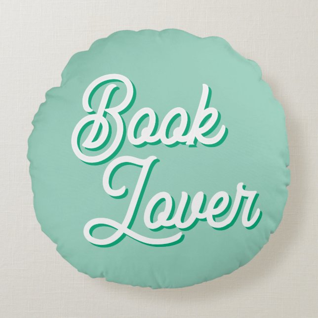 Cozy Green Book Lover Round Throw Pillow (Front)