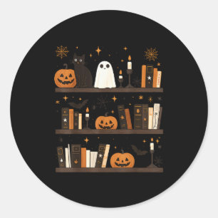 Cozy Halloween Bookshelf Ghost Pumpkin Bookish Boo Classic Round Sticker