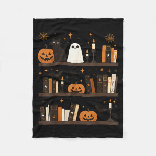 Cozy Halloween Bookshelf Ghost Pumpkin Bookish Boo Fleece Blanket