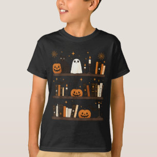 Cozy Halloween Bookshelf Ghost Pumpkin Bookish Boo T-Shirt