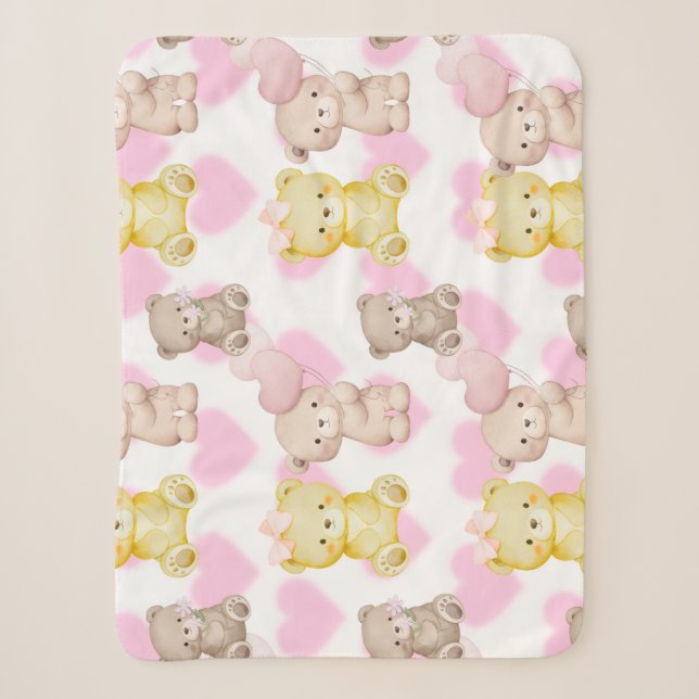 Cozy Heart & Bear Aesthetic Pattern Blanket (Front)