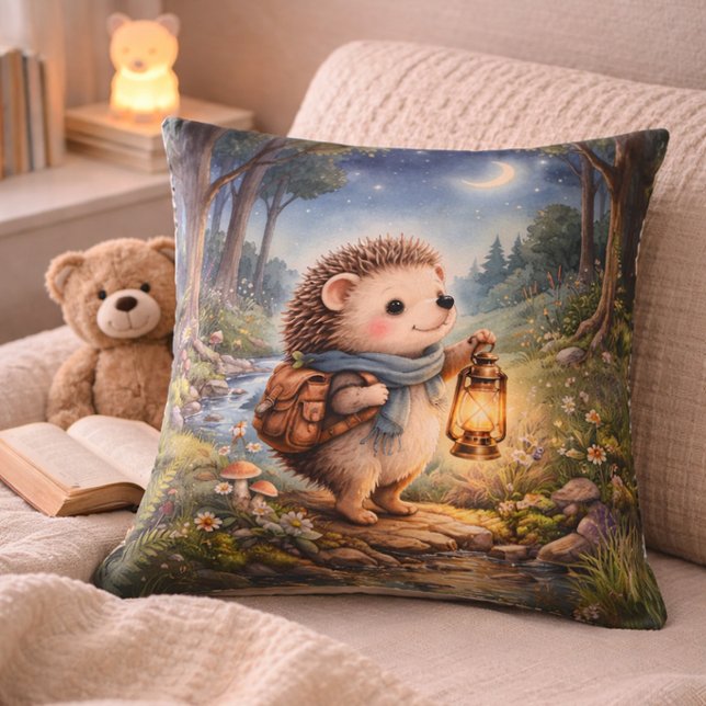 Cozy Hedgehog Lantern Kids Room & Nursery Cushion (Creator Uploaded)