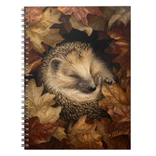Cozy Hedgehog Nestled Autumn Leaves Art Notebook