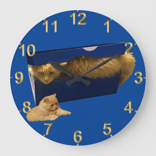 "Cozy Hideaway: The Ginger Cat in the Shoe Box" Large Clock (Front)