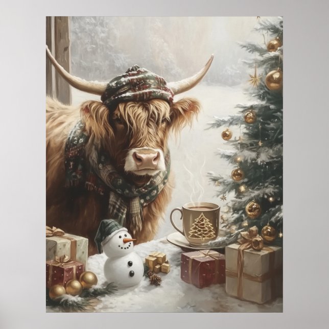 Cozy Highland Cow Christmas Farmhouse Wall Art (Front)
