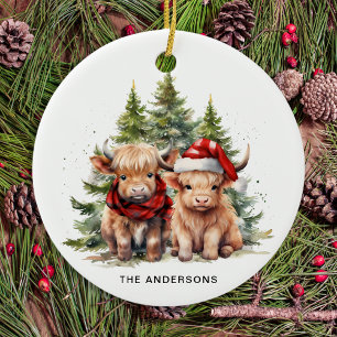 Cozy Highland Cow Farm Animals Country Christmas  Ceramic Ornament