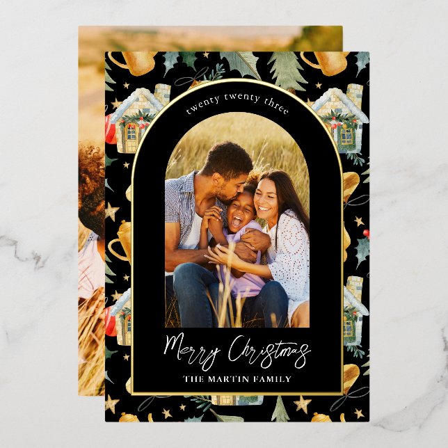 Cozy Holiday Black Illustrated Print with Photos (Front/Back)