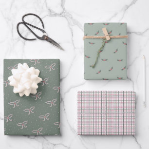 Cozy Holiday Bows and Boughs Wrapping Paper Sheet