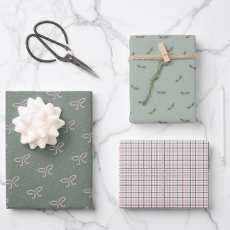 Cozy Holiday Bows and Boughs Wrapping Paper Sheet