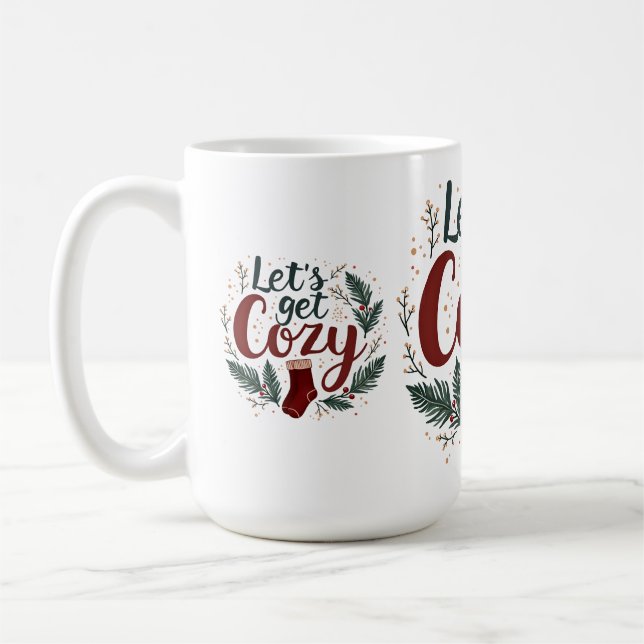 Cozy Holiday Pine Berry Lettering Coffee Mug (Left)