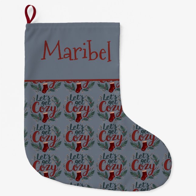 Cozy Holiday Pine Berry Lettering Large Christmas Stocking (Front)
