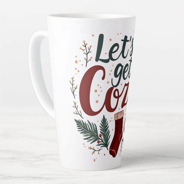 Cozy Holiday Pine Berry Lettering Latte Mug (Left Angle)
