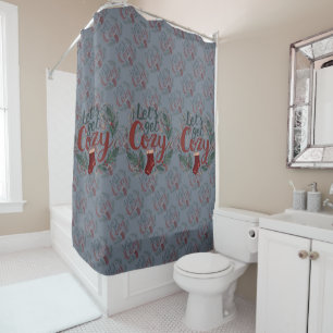 Cozy Holiday Pine Berry Lettering Shower Curtain