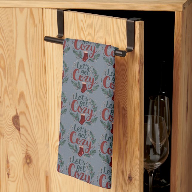 Cozy Holiday Pine Berry Lettering Tea Towel (Thirds Fold)