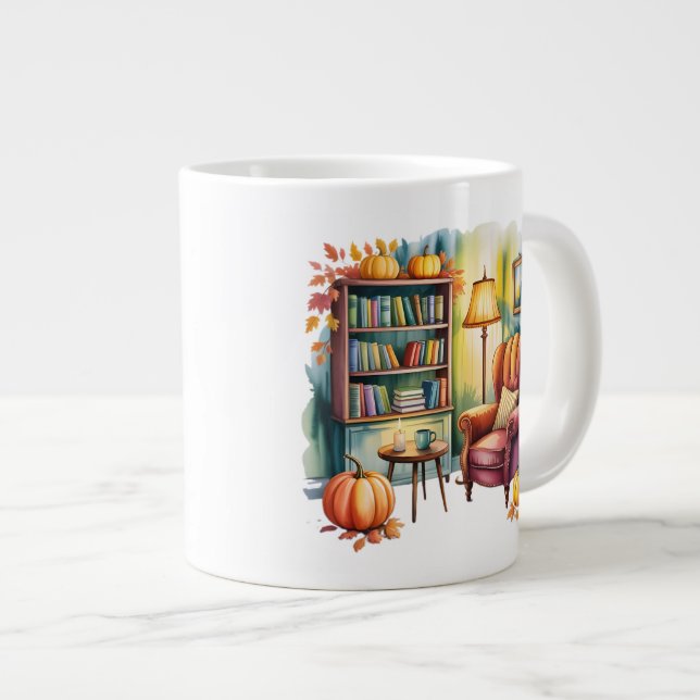 Cozy Home Reading Mug — Framed Wall & Book Shelf (Front Right)