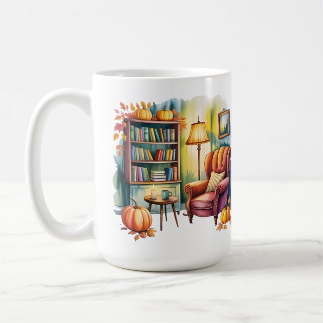 Cozy Home Reading Mug — Framed Wall & Book Shelf (Left)