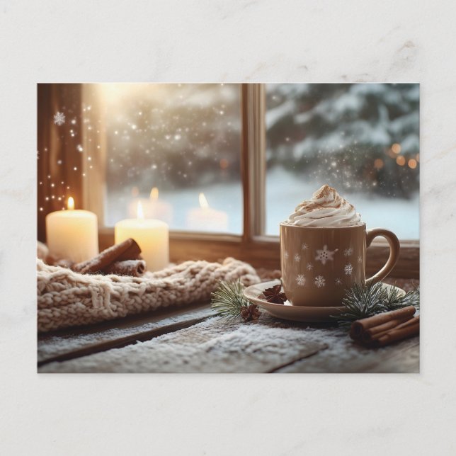 Cozy Hot Chocolate with Cream and Candles Winter  Holiday Postcard (Front)