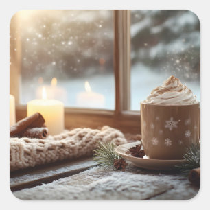 Cozy Hot Chocolate with Cream and Candles Winter  Square Sticker