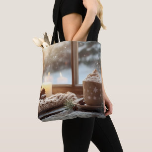 Cozy Hot Chocolate with Cream and Candles Winter Tote Bag