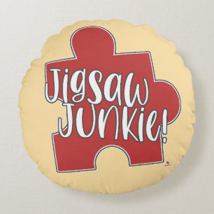 Cozy Jigsaw Junkie Puzzle Lifestyle Hobby Art Round Cushion