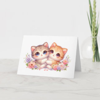 Cozy Kitten Companions Pastel Floral Greeting Card