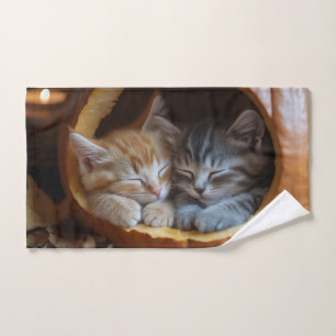 Cozy Kittens Snuggle in a Pumpkin Hand Towel