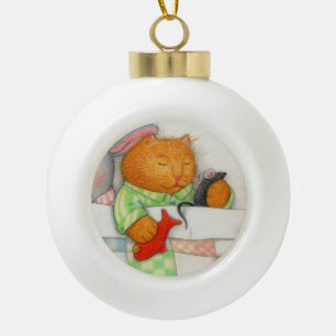 COZY KITTY Ceramic Ball Ornament