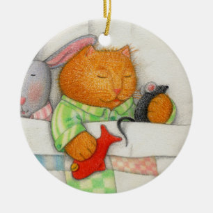 COZY KITTY Ceramic Round Ornament 
