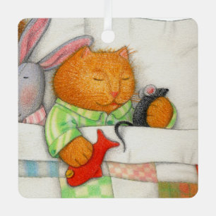 COZY KITTY Metal Square Ornament