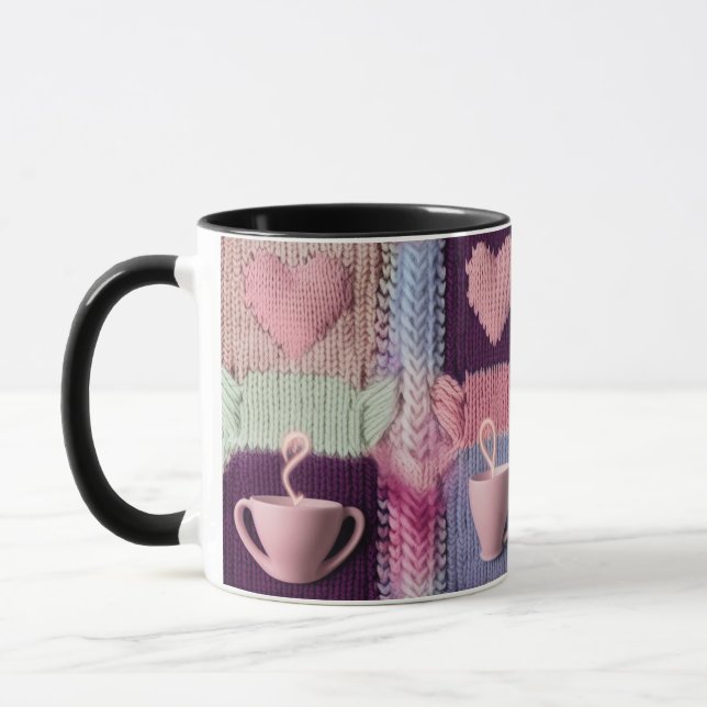 Cozy Knit Heart Patchwork Pink Mugs Combo Set (Left)