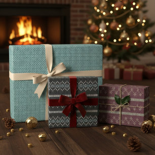 Cozy Knit Pattern Wrapping Paper Set