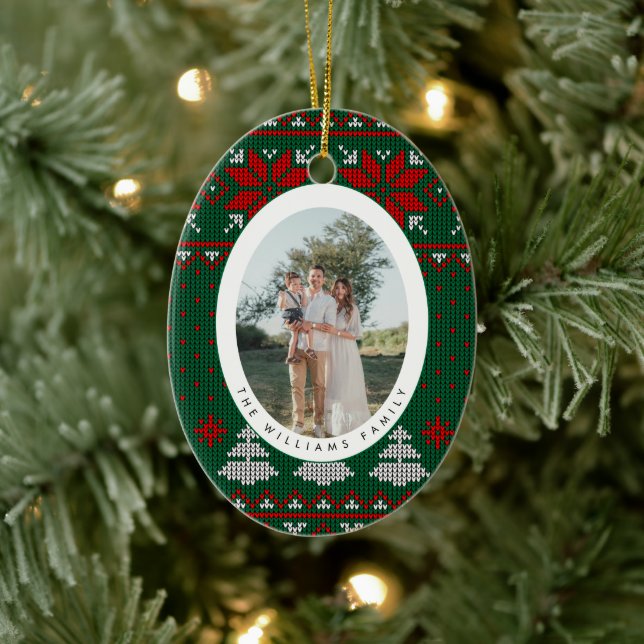 Cozy Knit Sweater Pattern Photo Ceramic Ornament (Tree)